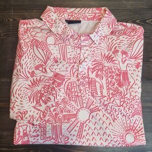 Yatta Golf Polo Men's Shaka Life Hawaiian Aloha Sun Pink Red Stretch‎ Polo XL